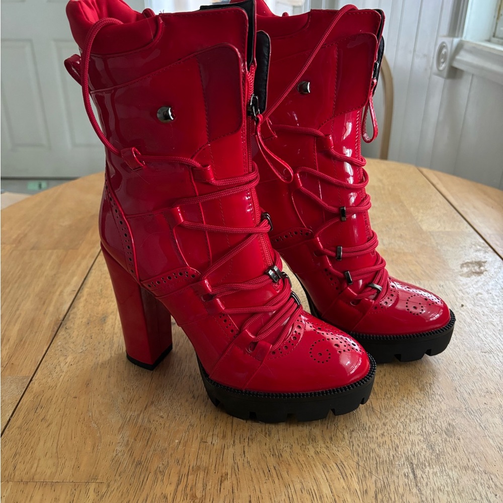 NEVER WORN Azalea Wang red patent leather booths